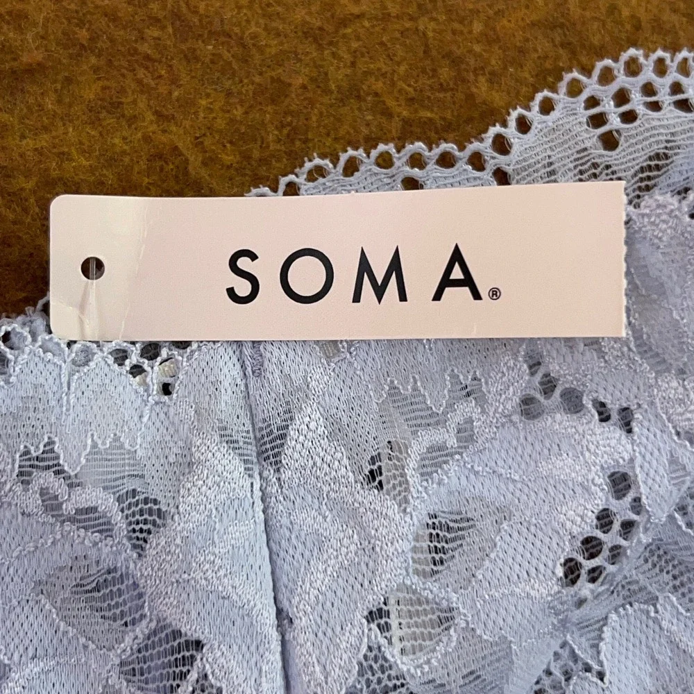 Soma Womens Small Blue Brown Embraceable High Waist Lace Thong Underwear 2pk NWT
